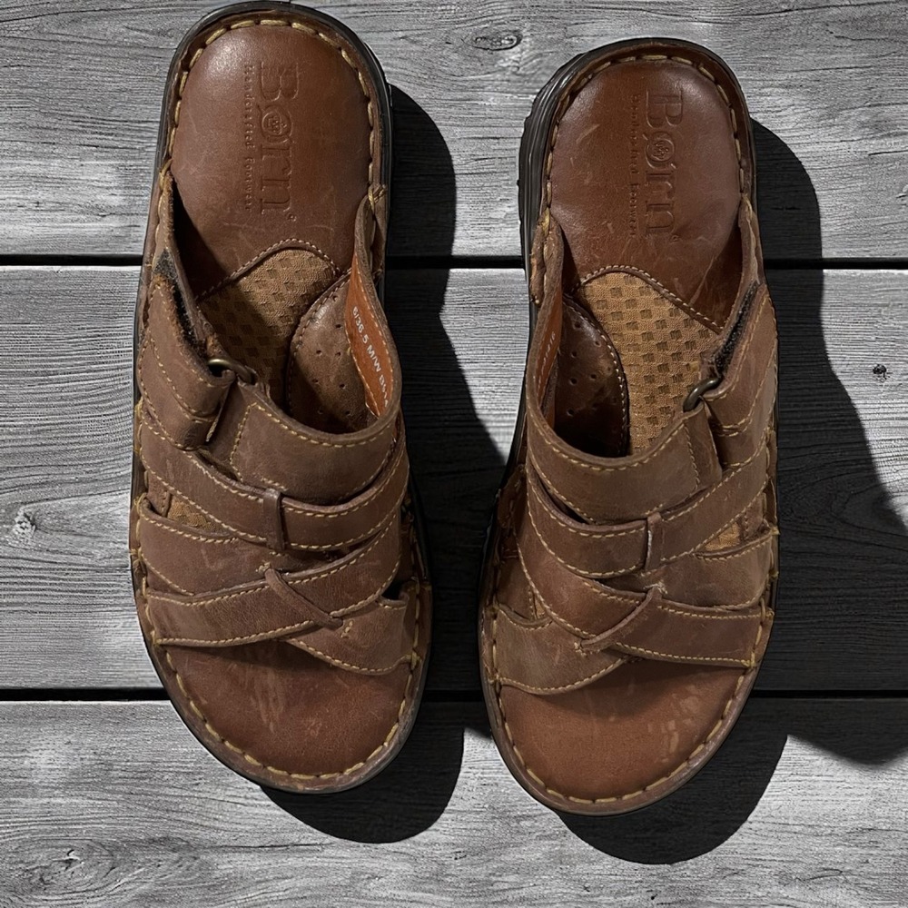 Born Handcrafted Brown Leather Fisherman Comfort Sandals Slides Size‎ 6